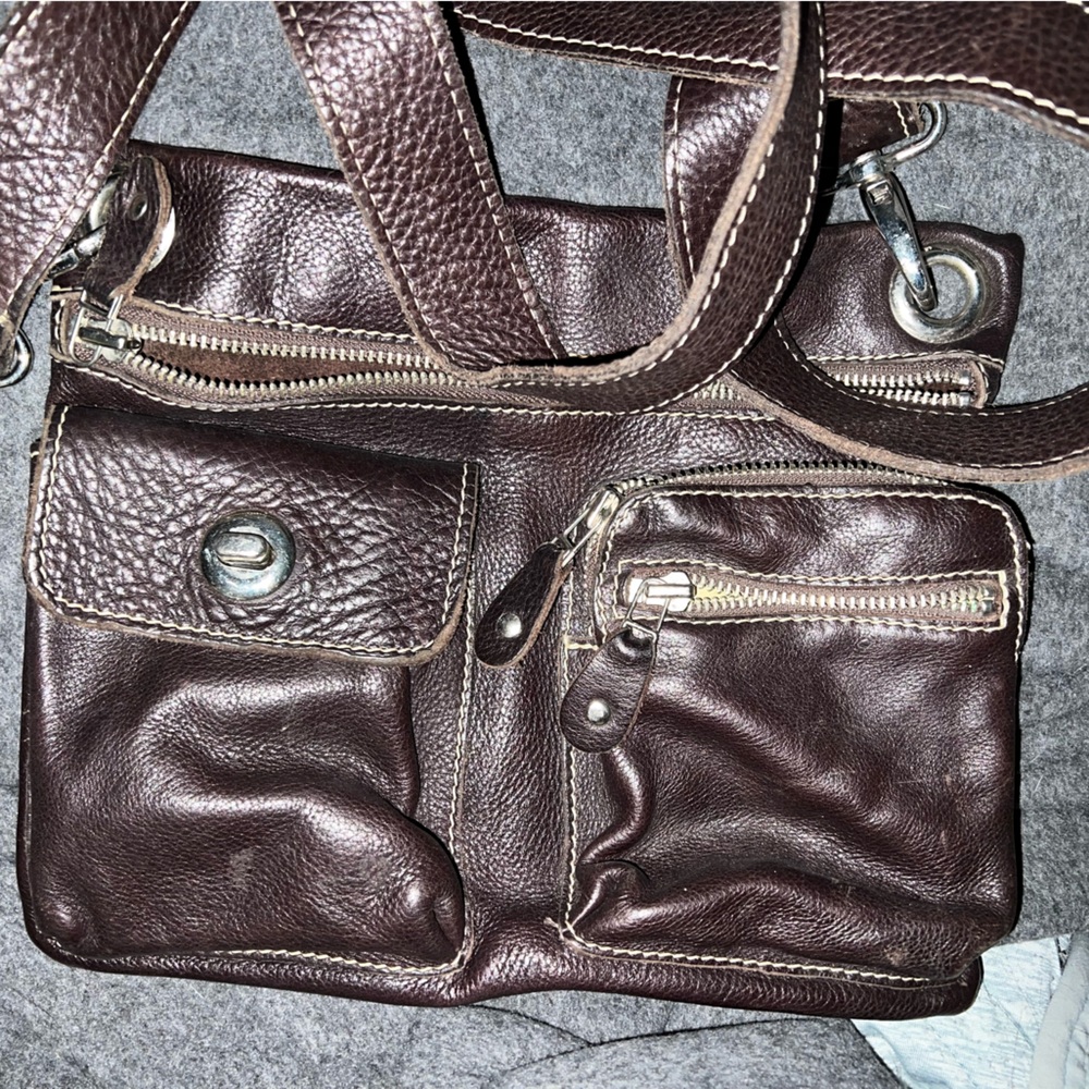 Brown Leather roots village bag